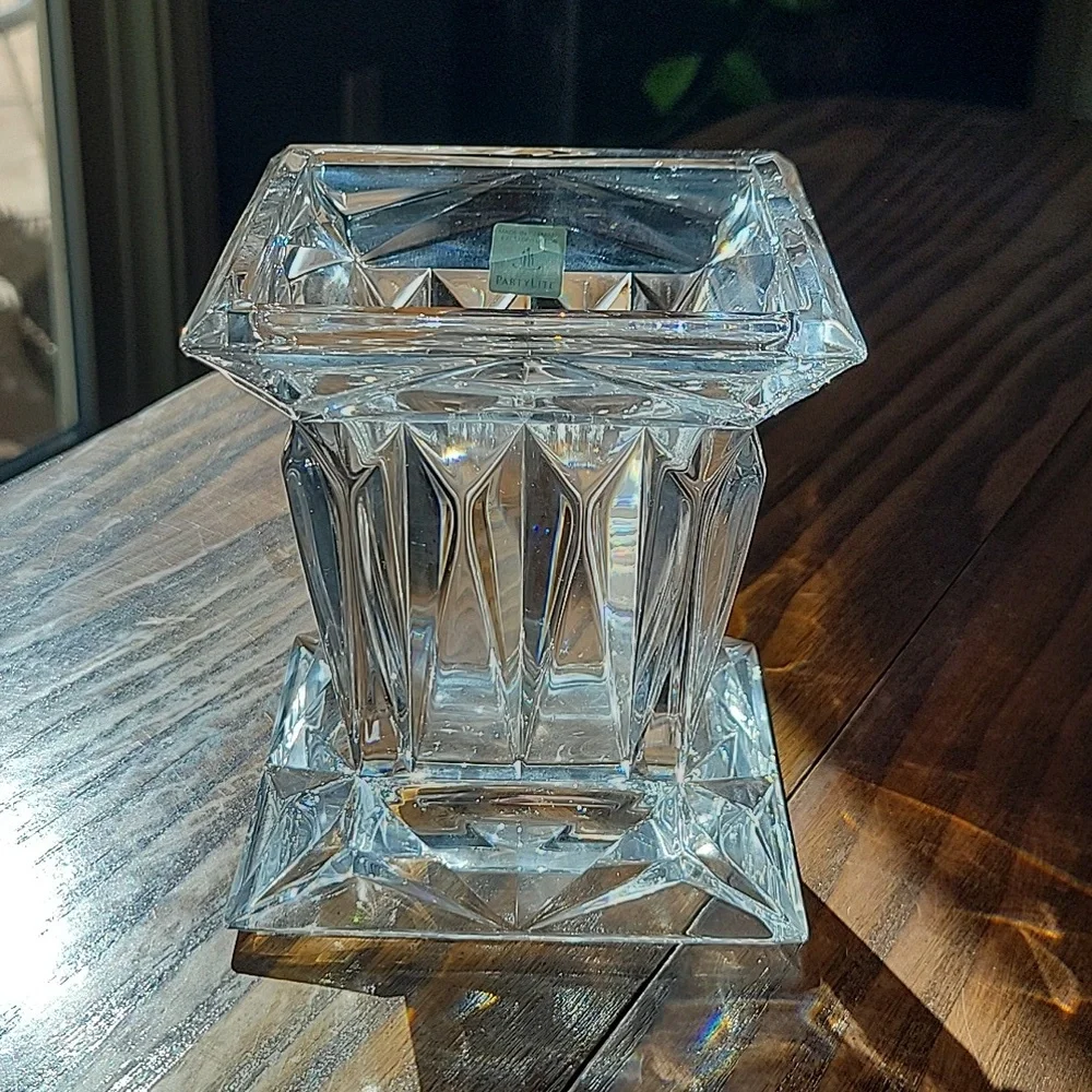 PARTYLITE P7967 5" 24% Lead Crystal Quad Prism Pedestal Candle Holder - Picture 11 of 12